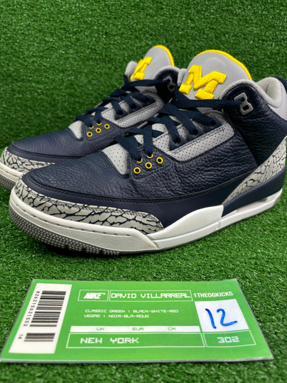 Air Jordan 3 Michigan Wolverines PE Sample - Size 12