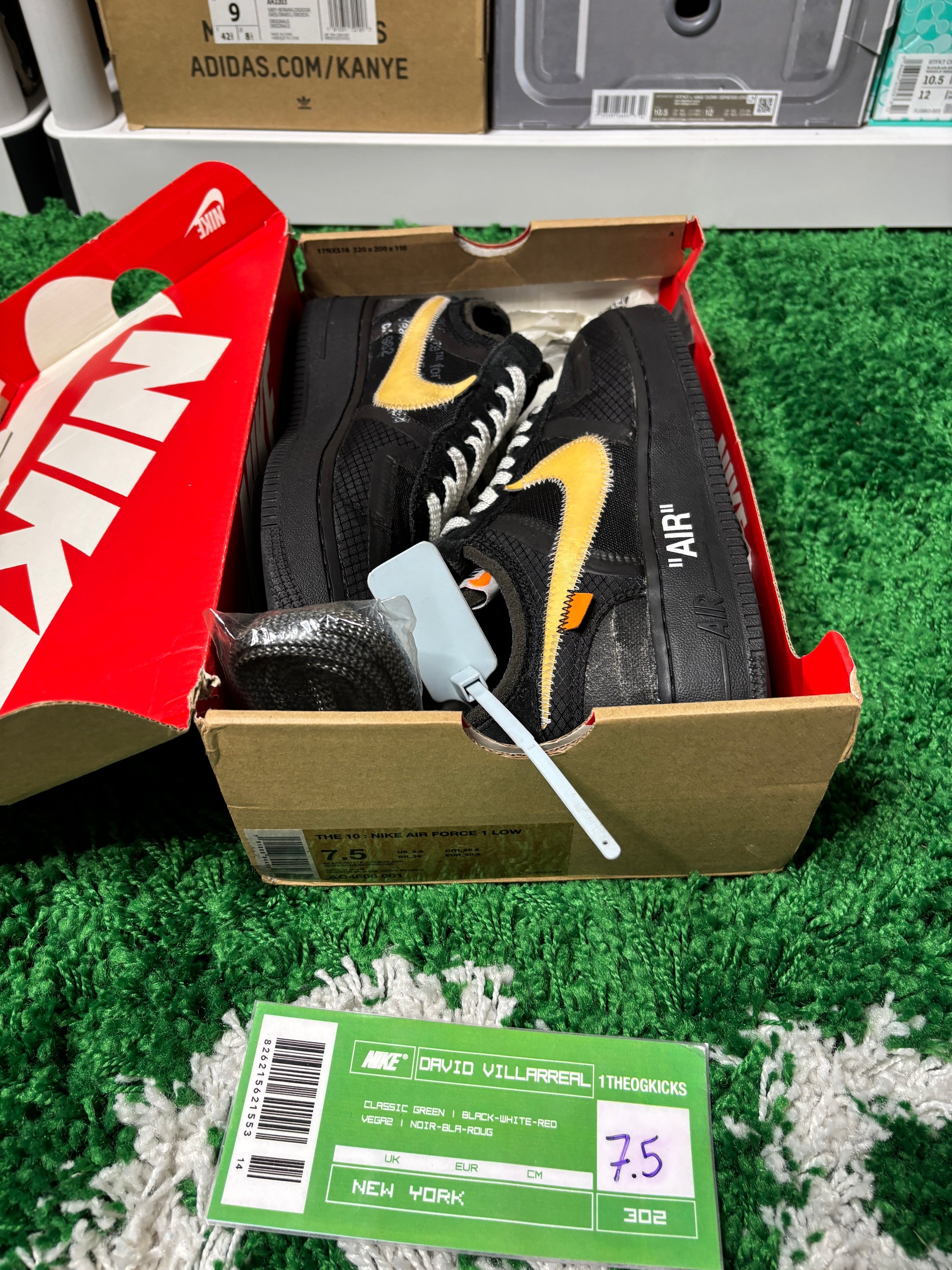 Nike Air Force 1 OFF WHITE Black - size 7.5