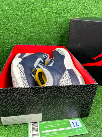 Air Jordan 3 Michigan Wolverines PE Sample - Size 12