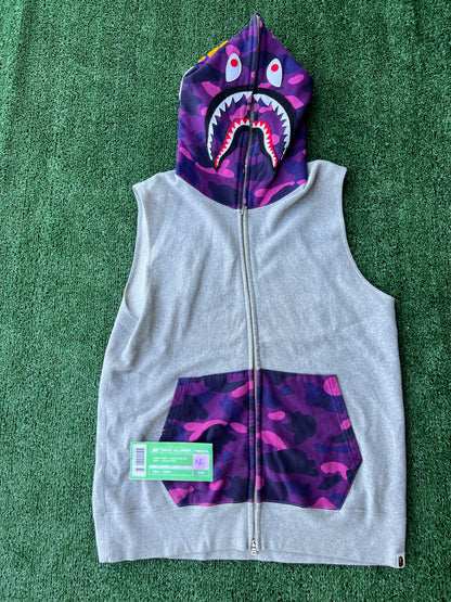 BAPE Color Camo Shark Hoodie Half Sleeve Grey/Purple - Size XL