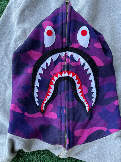 BAPE Color Camo Shark Hoodie Half Sleeve Grey/Purple - Size XL